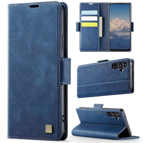 Samsung Galaxy A34 5G -kotelo AUTSPACE A11 RFID-suojattu retro nahkainen puhelinlompakkokotelo Multicolor Blue