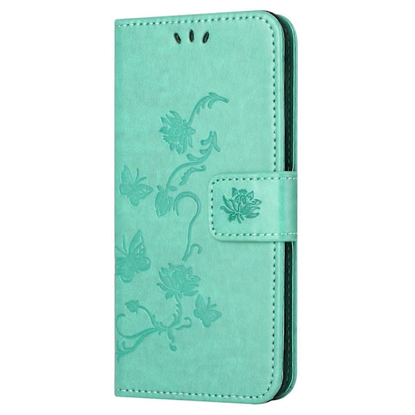 Samsung Galaxy S23 FE PU-nahkakukkaro puhelinkotelo perhos- ja kukkaprintillä, jalustalla Multicolor Style G