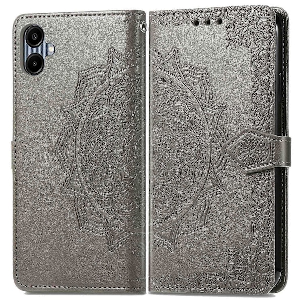 Til Samsung Galaxy A06 Etui Mandala Præget Design Læder Wallet Telefon Cover- Multicolor Grey