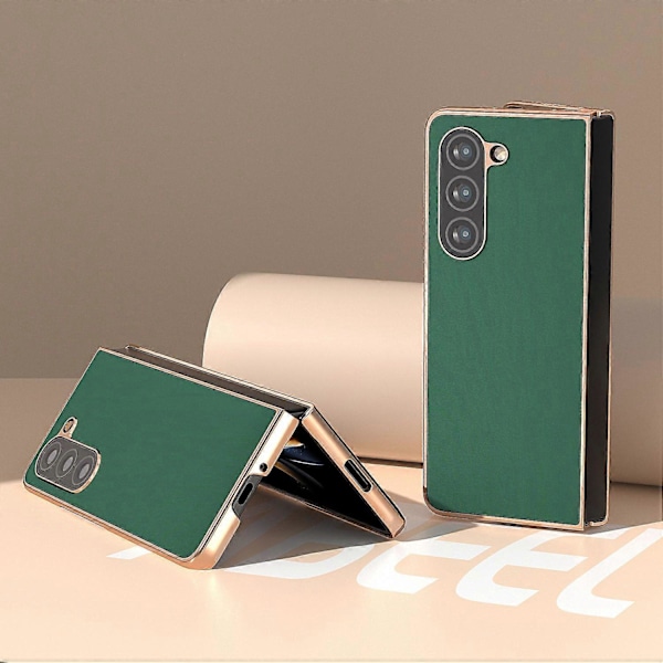 För Samsung Galaxy Z Fold5 5G Silkeslen Känsla Mobilskal Äkta Koläder+PC Elektroplätering Skydd Multicolor Style D
