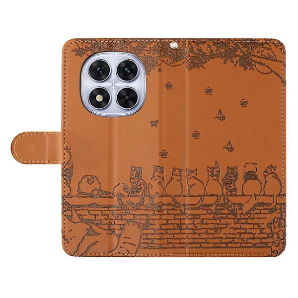 Etui til Xiaomi Redmi Note 14 Pro 5G med håndleddsstropp, skinndeksel med veggkattemønster Multicolor Style C