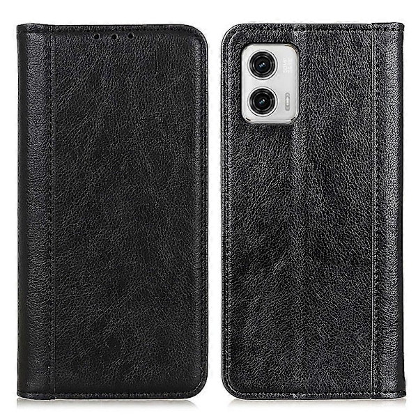 Motorola Moto G73 5G -puhelimen suojakotelo halkaistusta nahasta, jalustalla, iskunkestävä lompakkokotelo