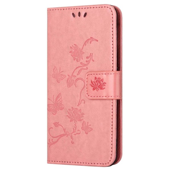 Samsung Galaxy S23 FE PU-nahkakukkaro puhelinkotelo perhos- ja kukkaprintillä, jalustalla Multicolor Style H