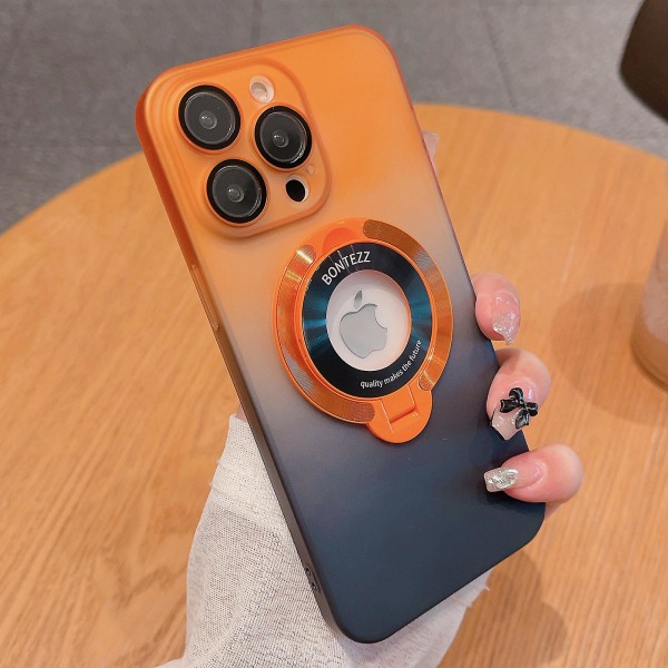 För Iphone 13 Pro Kickstand Gradient Color Phone case Hårt PC- cover Kompatibel med Magsafe Orange Black