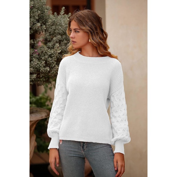 Dame 2023 Vinter Pullover Sweater Afslappet Langærmet Rund Hals Løs Tyk Strikket Jumper Toppe Bluse White Medium