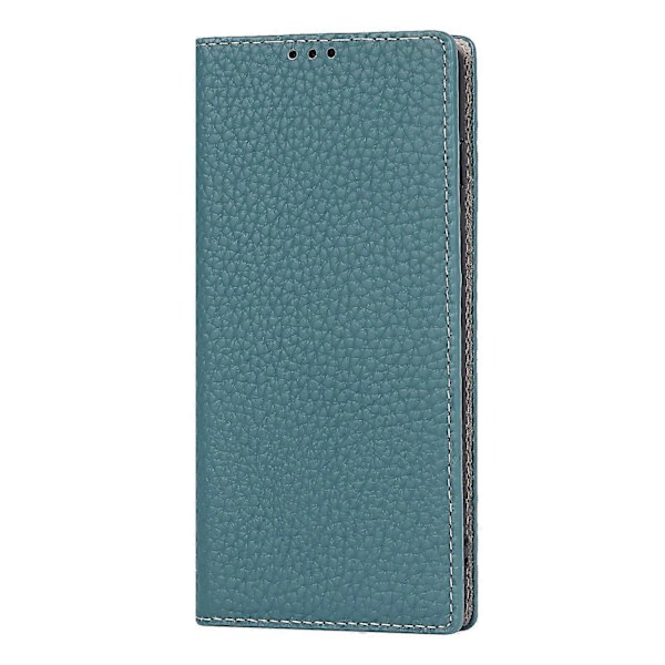 Läderfodral med litchi-struktur, äkta läder, flipfodral, anti-repor, ställfunktion för Samsung Galaxy S10