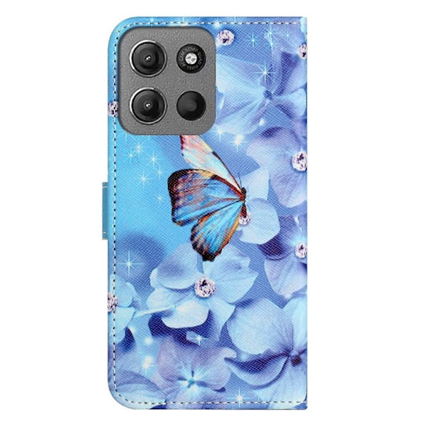Motorola Moto G15 4G/G15 Power 4G -kotelo, kuvioitu PU-nahkainen lompakkokotelo, ristikkäinen tekstuuri Multicolor Flower and Butterfly