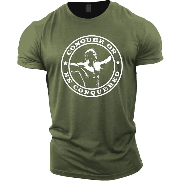 Gymtier Bodybuilding T-shirt för män - Arnold Schwarzenegger Conquer - Gym Training Top Green 3XL