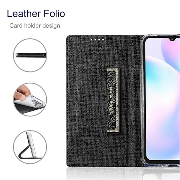 VILI DMX -sarjan korttipidike, nahkainen suojakotelo jalustalla Xiaomi Redmi Note 10 5G/Poco -puhelimelle