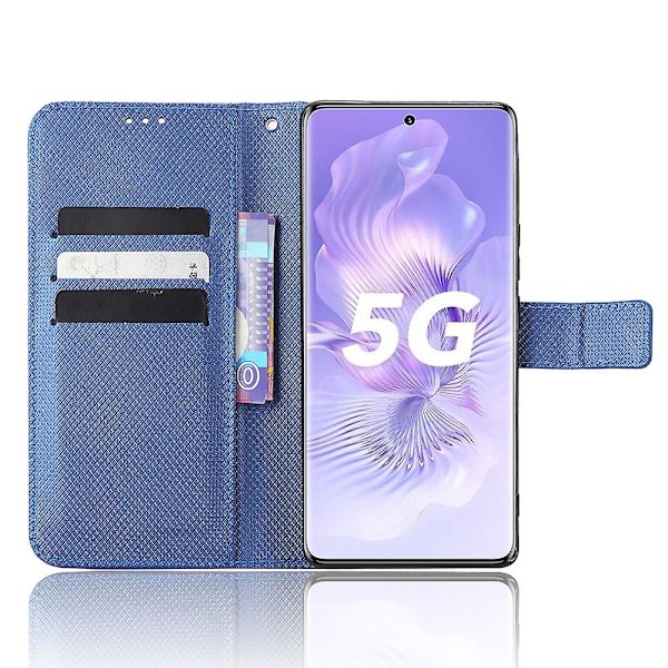 For Honor 80 5g Diamond Texture Pu Läder Phone case Vikbart stativ Magnetlås Cover Blue