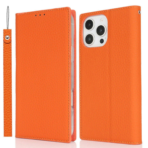 Plånboksfodral för iPhone 16 Pro Äkta Läder Telefonskal Litchi Textur Multicolor Style F