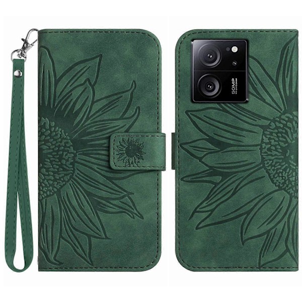 Cover til Xiaomi 13T/13T Pro med solsikkeaftryk læder telefonetui med håndrem Multicolor Style D