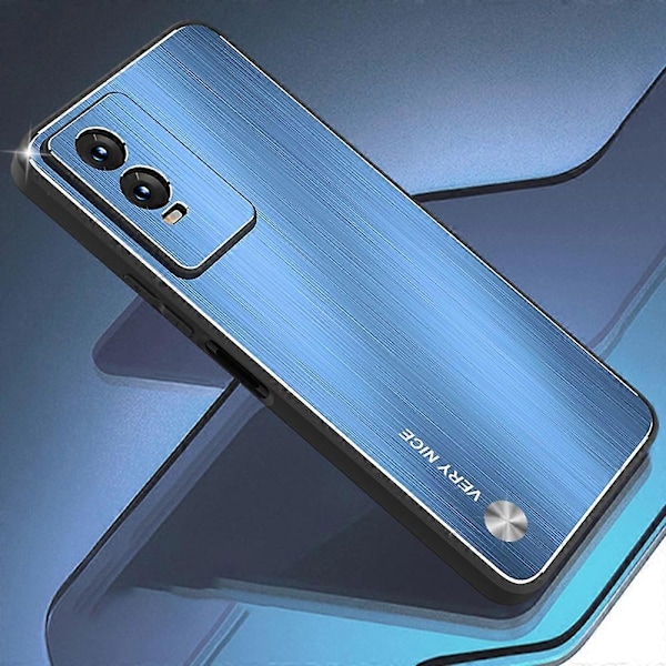 Børstet telefoncover til vivo Y76 5G, TPU-ramme aluminiumslegering bagside, faldbestandigt cover