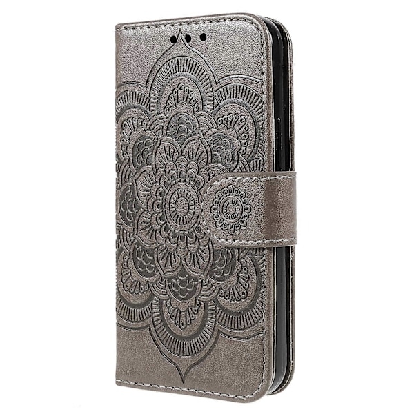 Präglad Mandala Blomma PU Läder Telefonställ Skydd Plånboksfodral med Rem för iPhone 13 6.1 tum Multicolor Style C