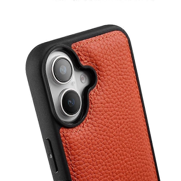 MELKCO Etui til iPhone 16 Ægte Koskind Læderbelagt PC Telefon Cover - Grå Multicolor Orange