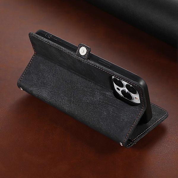 Stand Wallet Case til iPhone 15 Pro Max med 9 Kortpladser, Lynlåslomme, PU Læder Telefoncover med Rem Multicolor Style C