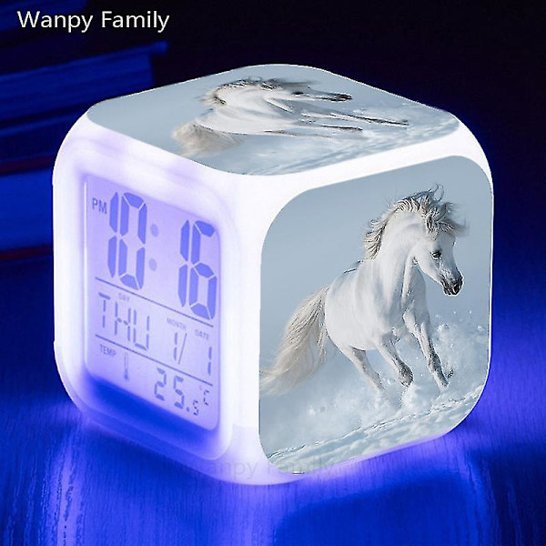 Running Horse Väckarklocka 7 Färg Glödande Led Digital Väckarklocka Barnleksaker Multifunktion Lysande Färgbyte Klockor Reloj Deep Blue