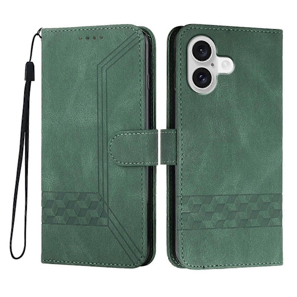 Mobilskal för iPhone 17 med rem, präglat PU-läder, plånboksställ Multicolor Blackish Green