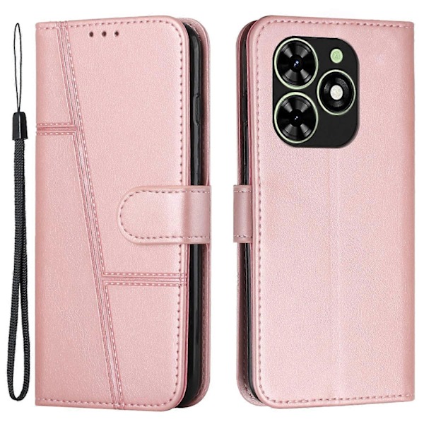 TECNO Spark Go 2024 4G / Spark 20C / Pop 8 nahkakotelo vasikannahka kuvio lompakko puhelinkotelo Multicolor Rose Gold