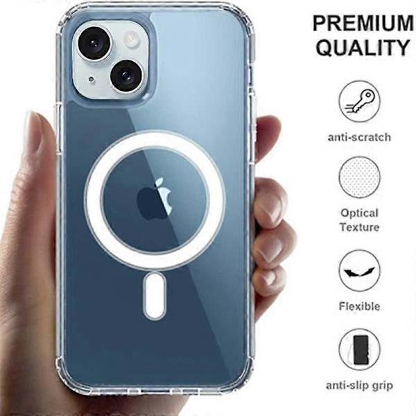 För iPhone 15 Mobiltelefon Skydd Transparent TPU Skal Kompatibelt med MagSafe Baksida
