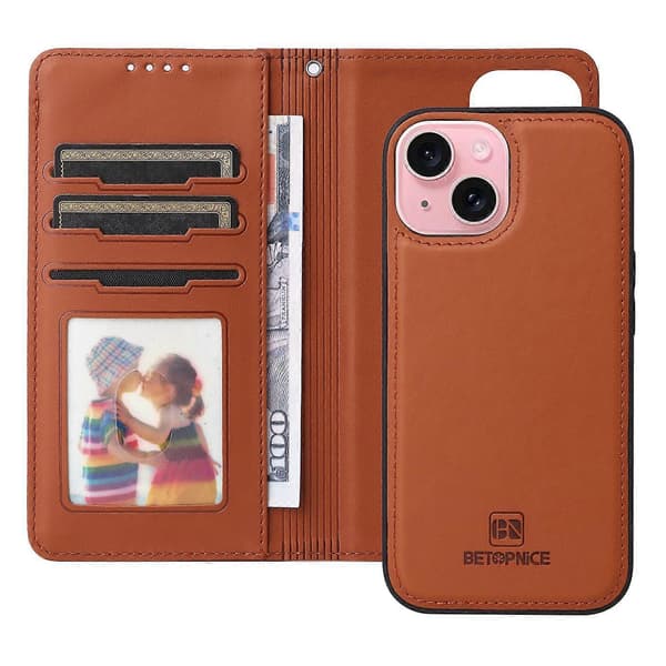 BETOPNICE 005 Deksel til iPhone 15 Avtakbart Mobiltelefon Lærdeksel med Håndleddsstropp Multicolor Style E