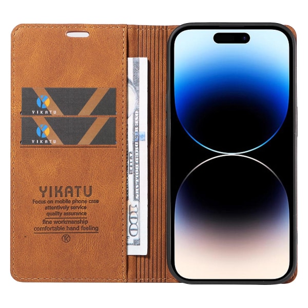Til Iphone 15 Pro Max Hud-berørings PU Læder Shell Wallet Stand Telefon Cover Brown