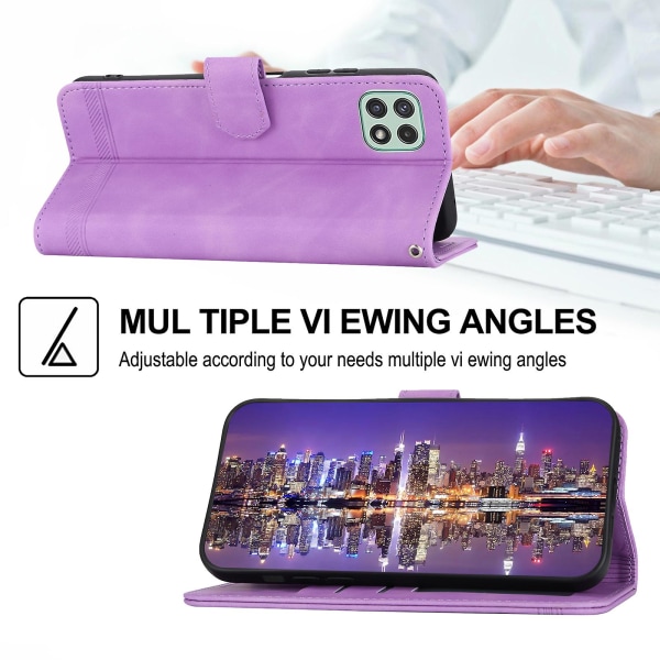 Dierfeng Df-03 Stand Phone case För Samsung Galaxy A22 5g (eu-version), Linjer Imprinted Pu-läder cover Purple