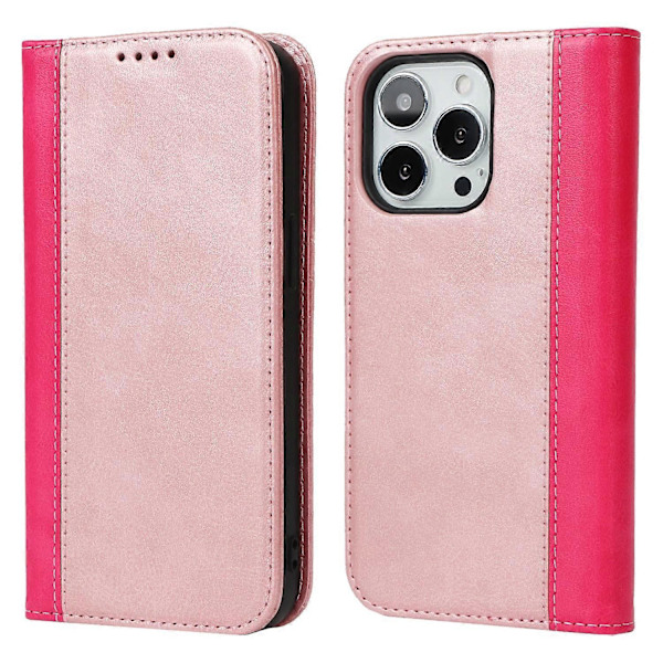 För iPhone 15 Pro Tvåfärgad Splitsad PU Läder Telefonfodral Stöd Stativ Plånboksfodral Multicolor Style E