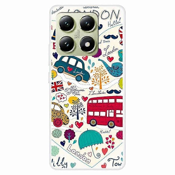 Skal för Xiaomi 14T TPU Mönstertryck Anti-Fall Telefonskydd Multicolor Red Bus