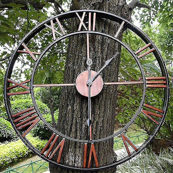 Puutarhakello Ulkokäyttöön, Suuri Roomalaisilla Numeroilla Varustettu Puutarhakello, Ulkokäyttöön Tarkoitettu Rauta Kello, Ulkokello, 40cm/16tuumaa-7