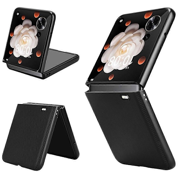 For Honor Magic V Flip 5G Deksel Karbonfibertekstur Støtsikker PU+PC Telefondeksel - Grønn Multicolor Black