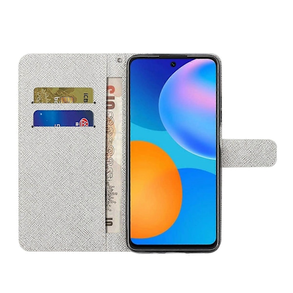 Krydset Tekstur PU Læder Etui Wallet Stand 3D Kreativt Mønster Print Flip Folio Beskyttende