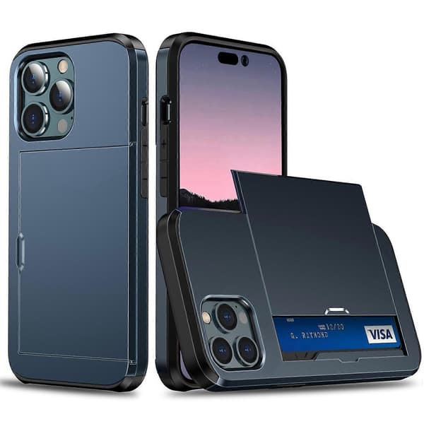 Skal med skjutbart kortfack för iPhone 15 Pro, TPU+PC Dubbla Lager Skyddsfodral Multicolor Style A