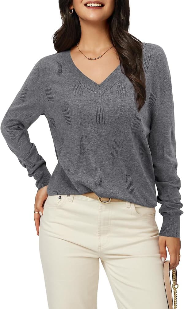 Dammode höstmode 2023 V-ringad Långärmad tröja Stickad Casual tröja Toppar Mysiga moln Grey Small