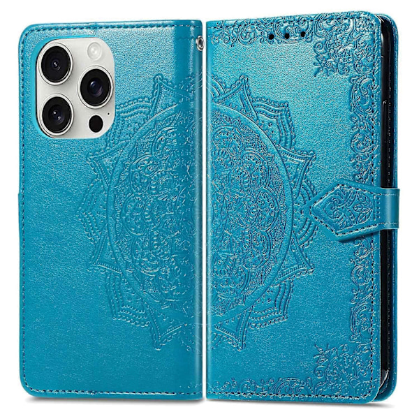 Plånboksfodral för iPhone 16 Pro Max Mandala Blomma Läder Telefonskal Ställ - Grön Multicolor Blue