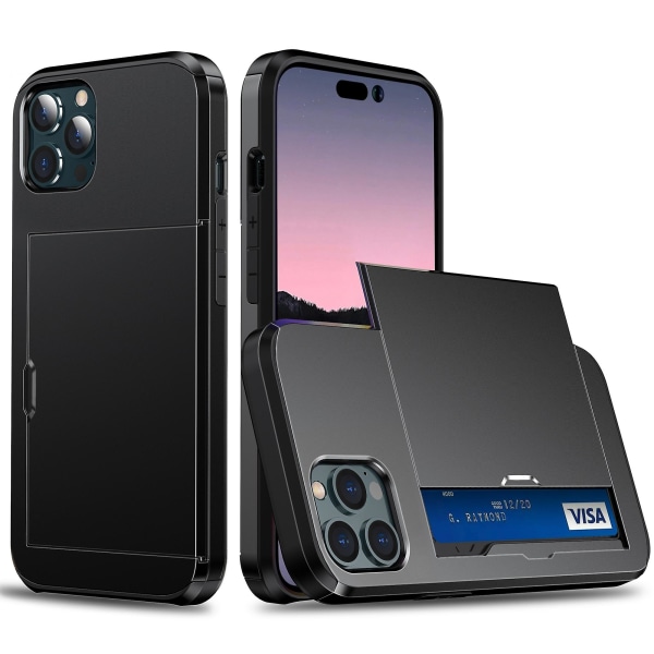 Skjutkortshållare Cover För Iphone 15 Pro, Tpu + PC Dual Layer Case Black