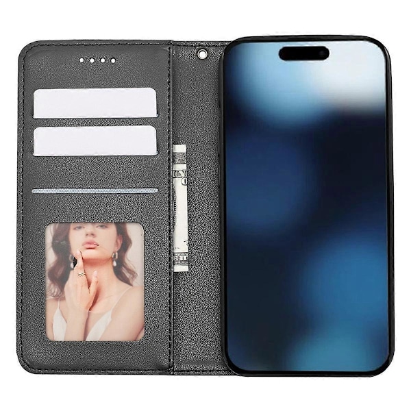 Plånboksfodral för iPhone 16 Pro Stark Magnetisk Rutmönstrad Präglad Läder Flip Cover Multicolor Black