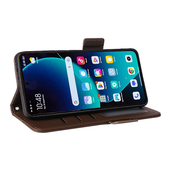 Til Xiaomi 14T Pro Etui Litchi Tekstur PU Læder Wallet Flip Telefon Cover - Grå Multicolor Brown