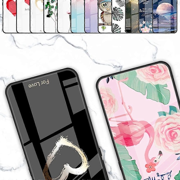 För iPhone 15 Härdat Glas Skal Mönsterdesign PC+TPU Stöttåligt Skydd Multicolor Style J