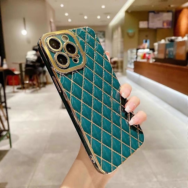 Skal till iPhone 13 Pro Max 6.7 tum, rombmönstrat elektropläterat skydd Multicolor Blackish Green