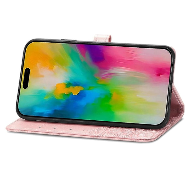 Til iPhone 16 Pro Max Wallet Case Mandala Blomst Læder Telefon Cover Stativ View-Grøn Multicolor Rose Gold
