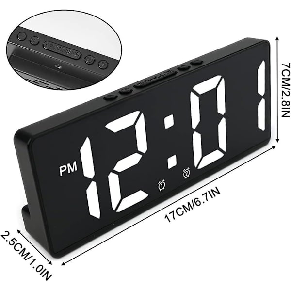 Digital väckarklocka med temperaturdisplay och USB laddningsport