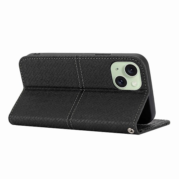 För iPhone 15 Plus Fodral Splitsad PU Läder Ställ Plånboksfodral med Rem Multicolor Style F