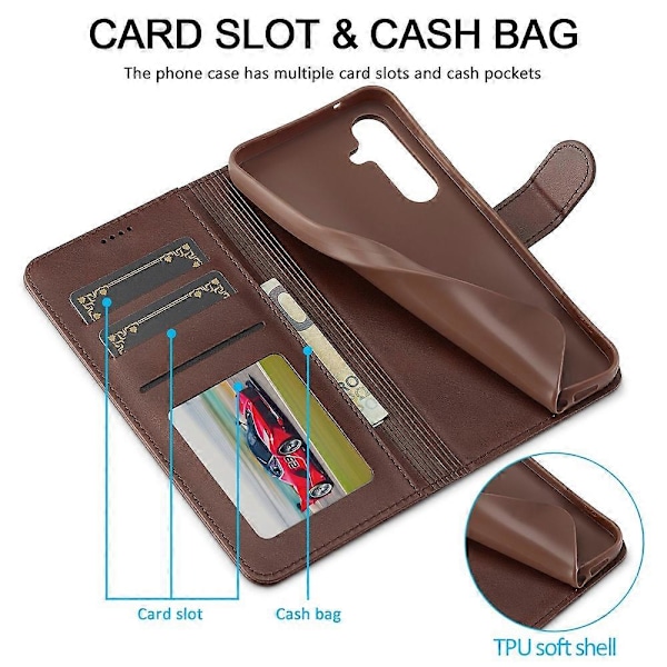 LC.IMEEKE Etui til Samsung Galaxy A16 5G/A16 4G Kalveskindsstruktur PU Læder Stand Wallet Telefon Cover Multicolor Style E