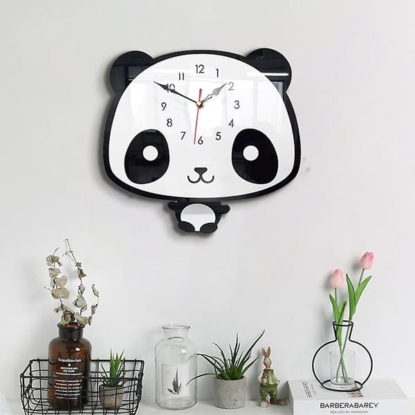 Väckarklocka Nordic Style Panda Väggklocka Tyst träklocka för hemmavardagsrum White