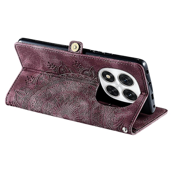 Style 016 Etui til Xiaomi Redmi Note 14 Pro 4G, hudfølelse, totem-præget pung, læder telefoncover Multicolor Wine Red