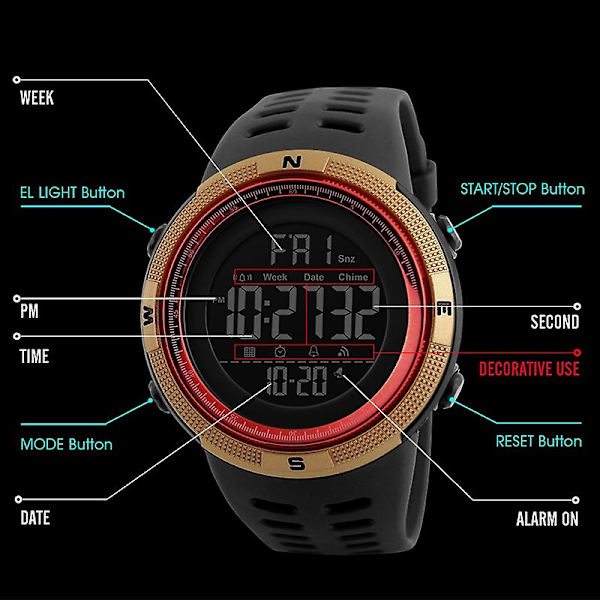 Skmei 1251 50m Vattentät Watch Watch Svart Röd Brown