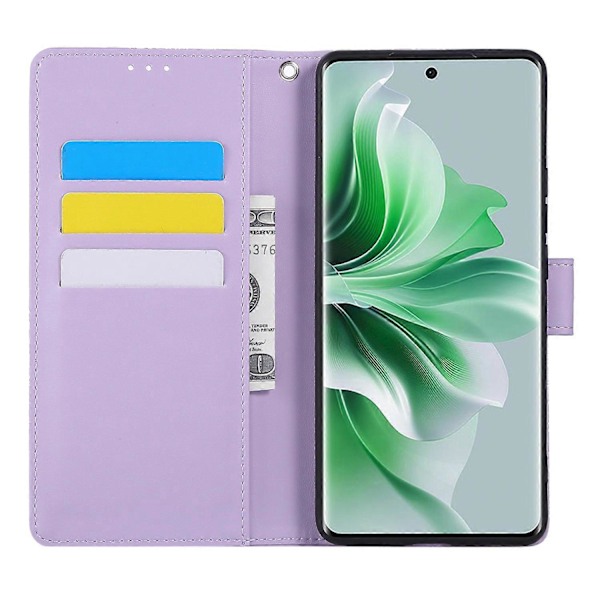 Til Oppo Reno11 Pro 5G (Global)/Reno11 (Kina) 5G Etui Rose Blomst PU Pung Telefon Cover med 3 Multicolor Light Purple