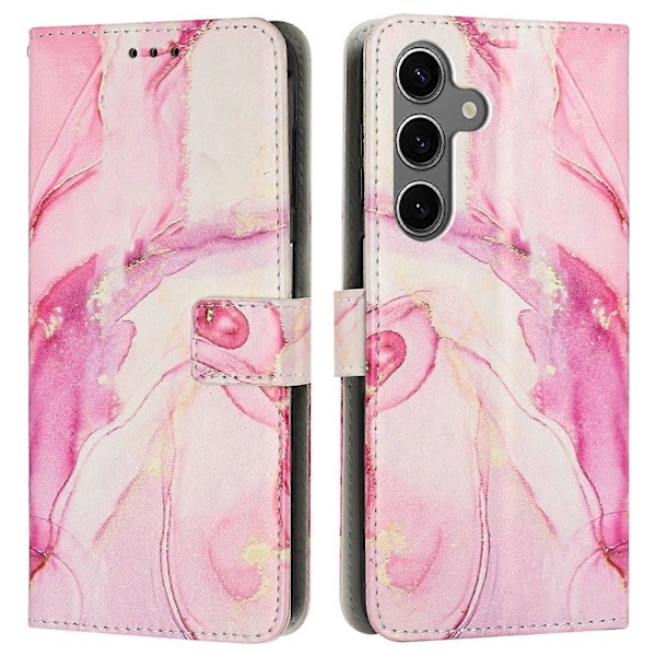 Til Samsung Galaxy S25/S24 Stand Case Marmormønster PU Læder Wallet Telefon Cover med Håndledsrem Multicolor Rose Gold