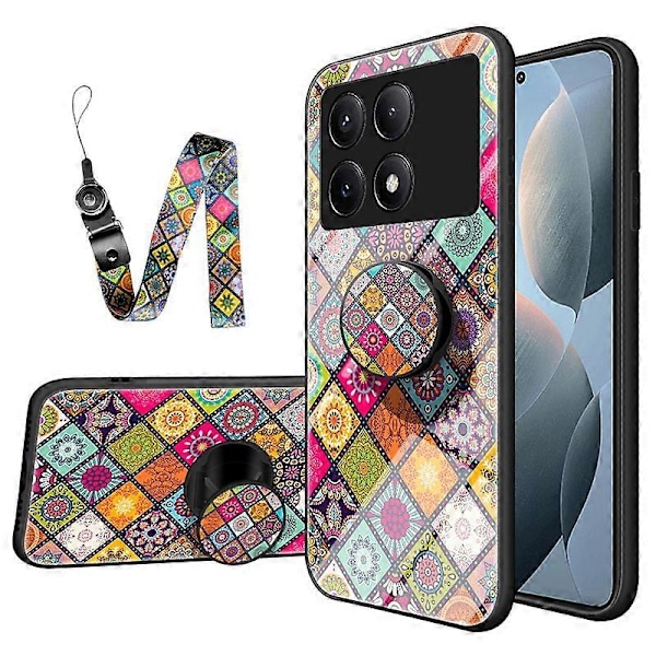Skal för Xiaomi Redmi K70E 5G/Poco X6 Pro 5G med rem, blommönster, stativ, härdat glas Multicolor Color Pattern